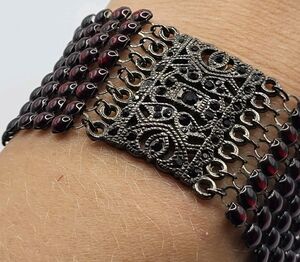 Victorian Vampire Red Cabochon Filigree Wrap Tennis Gothic Dark Elegant 8in